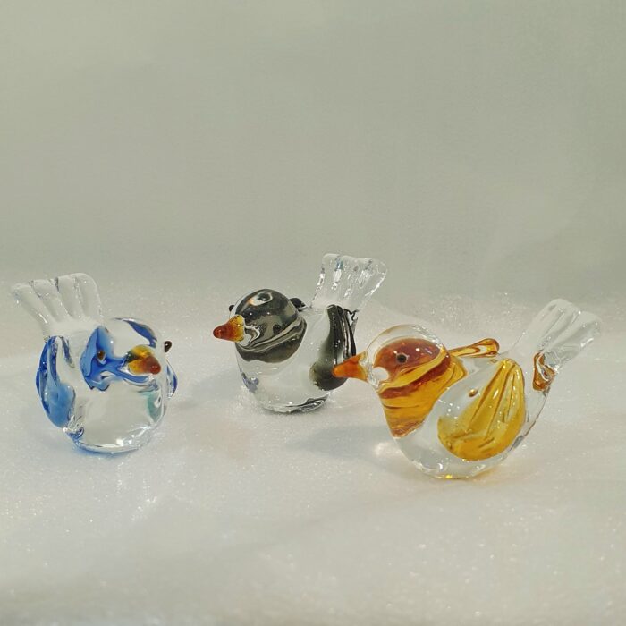 vogeltje van glas in 3 kleuren